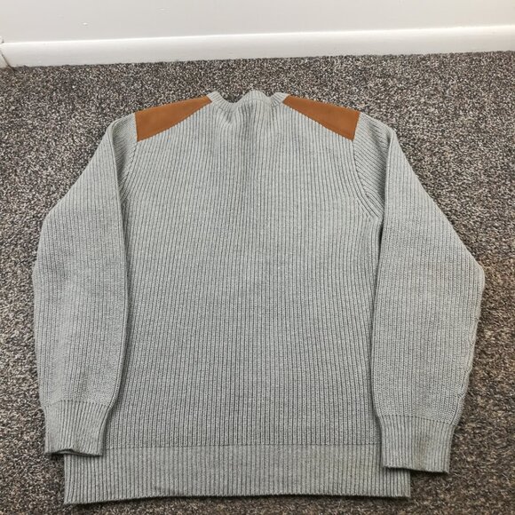J Crew Sweater Ribbed Cotton Military Leather Shoulder Patches Gray Mens Large - Picture 4 of 11